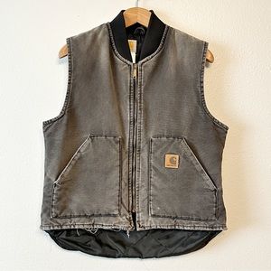 Carhartt Distressed Gray Denim Zip Vest Women’s Size Large